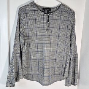 Karen Kane Women's Plaid Bell Sleeve Pullover Top Size S